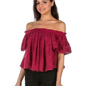 Free people Thrills & Frills Sweater Raspberry NWT